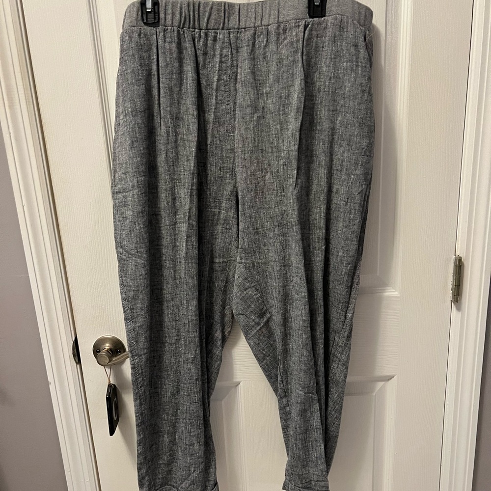 NWT Grey Linen Cotton Womens Plus Pants 2x cuffed with pockets
